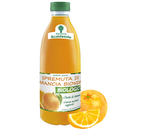 Bottiglia da 750ml di spremuta di arancia bionda biologica Scaldasole